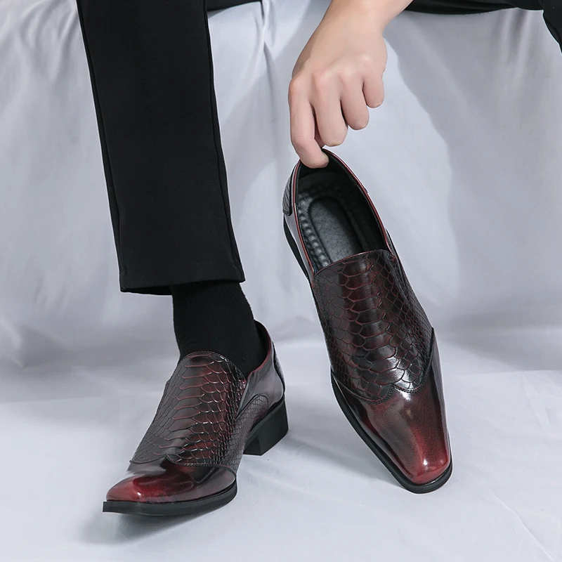 European Version of Business Formal Lace-Up Pointed Leather Shoes Men's Fashion Patchwork Foot Set Derby Shoes