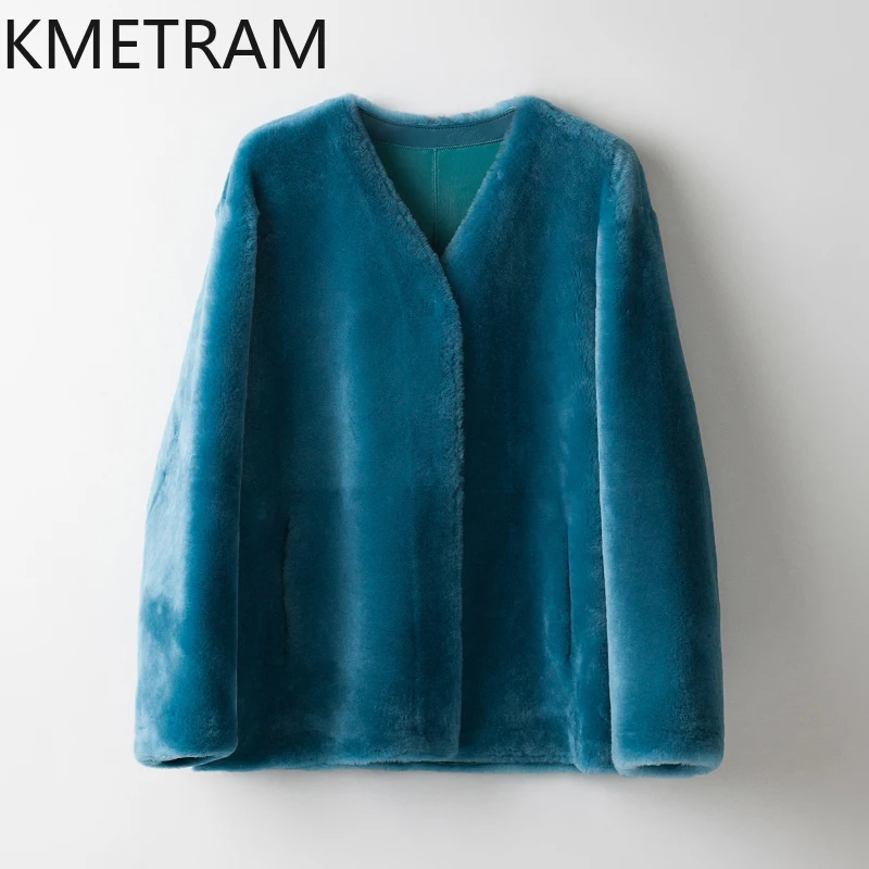 

Натуральная мериносовая овчина, двусторонняя шуба, женская куртка из натурального меха павлина, синяя зимняя женская одежда, 2025 Ropa De Mujer