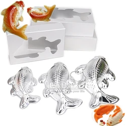 3 Sizes Carp Fish Shape Aluminium Alloy Rice Cake Mold Metal Pudding Mould with Frame Stand Chinese New Year Dessert DIY Bakery