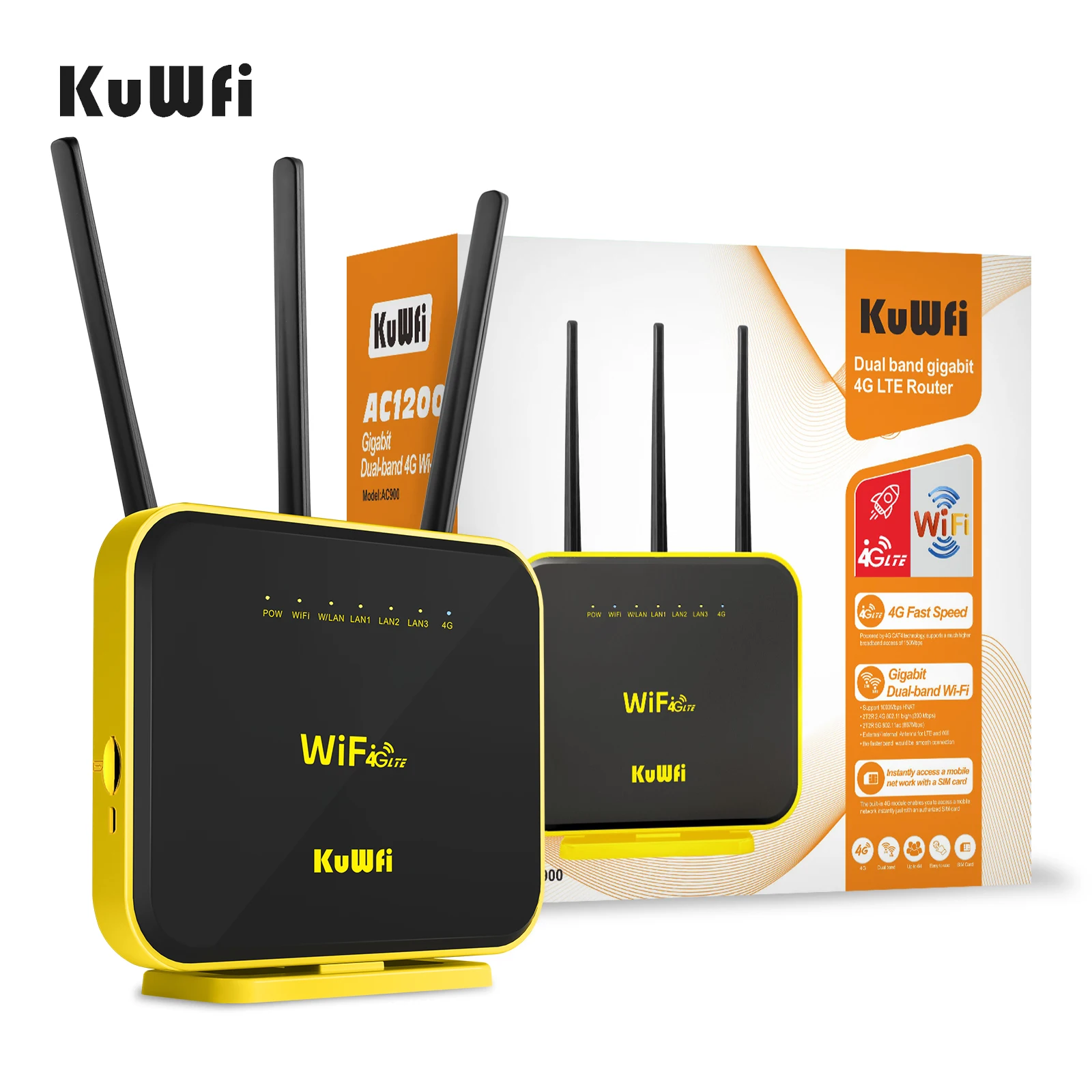 Imagem -06 - Kuwfi Gigabit 5ghz Roteador wi fi 4g Lte Roteador Dual Band 1200mbps Repetidor wi fi 3g 4g Cartão Sim Roteador Home Office