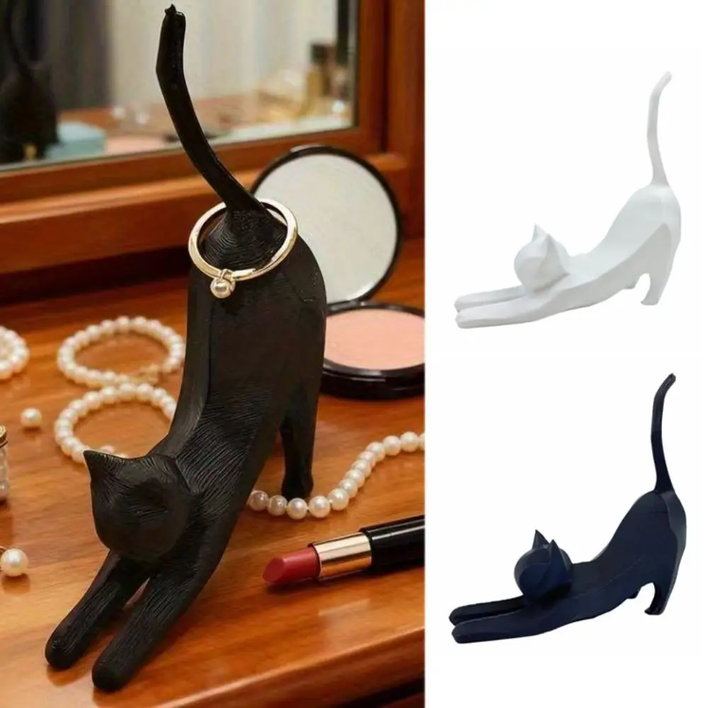 Mini Kitten Ring Storage Rack Exquisite Minimalist Style Resin Cat Sculpture 3D Printed Jewelry Storage Cat Sculpture Ornament