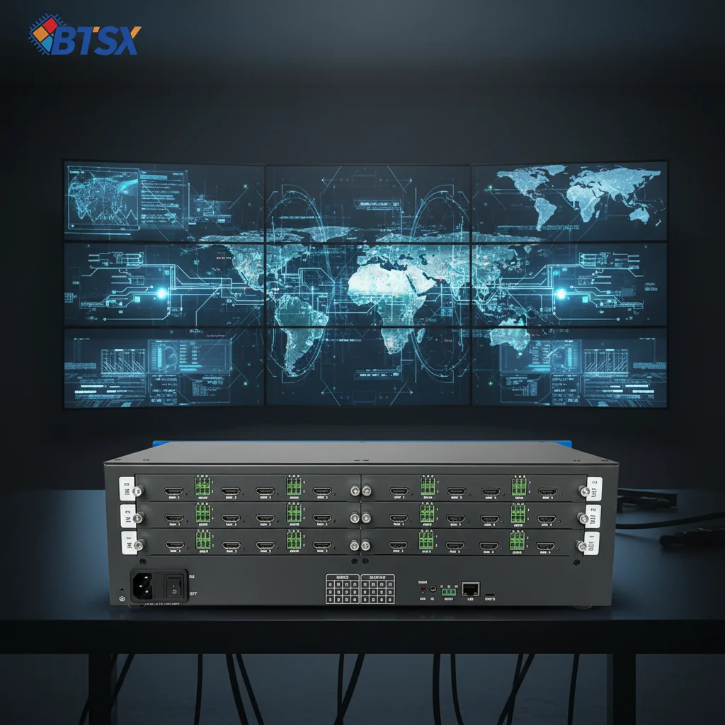 12x12 4K60 Seamless Matrix Splicing Processor 3x4/4x3 Splicing Layouts Modular Card Video Wall Controller for Command Center