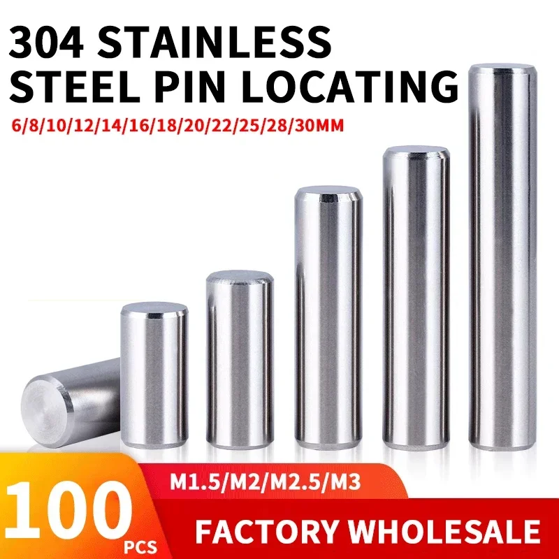100PCS 304 stainless steel straight pin locating pin fixed  shaft solid matching retaining ring M0.8 M1.0 M1.5 M2 M2.5 M3