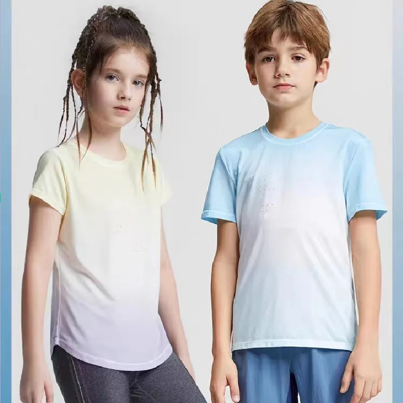 Summer thin women's clothing for boys and girls, short-sleeved sports and fitness tops, quick-drying running