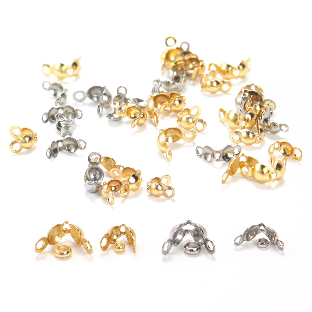 

50PCS Stainless Steel Crimp Clasp End Beads Connector Clasp DIY Bracelet Necklace Jewelry Making Bulk