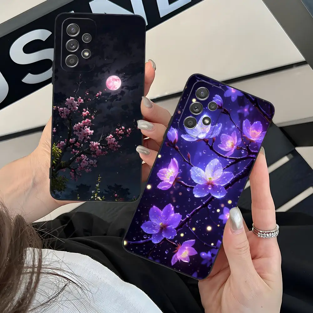 Sakura Moon Phone Case for Samsung Galaxy M55 54 42 35 34 33 32 23 22 15 14 13 12 F55 5G Soft TPU Shockproof Cover