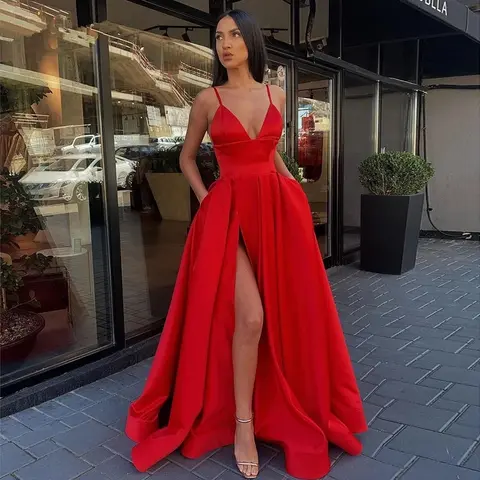 Robe de Soirée en Satin Bleu Royal pour Femme, Tenue Formelle Longue, Longueur au Sol, Bretelles, Fente Haute, Patients, Boule, Quelle que soit la Tendance, Concours