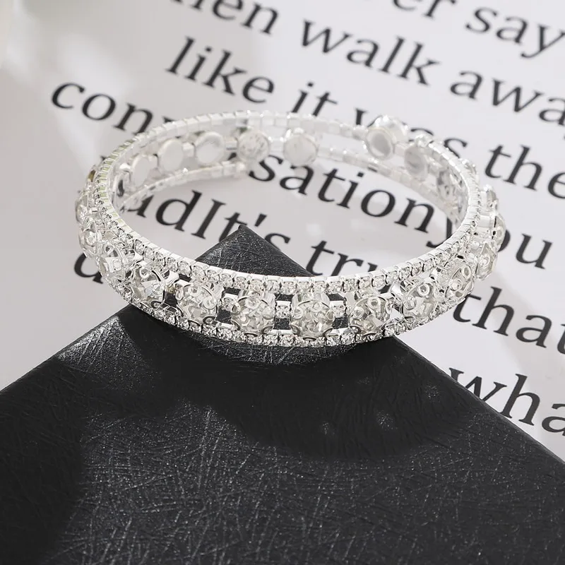 

European American Open End Diamond Bracelet Stretch Wrap Crystal Bridal Fashion