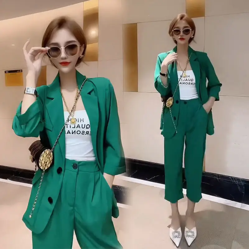 2022 Summer New Korean Fashion Elegant Women\'s Pants Suit Casual Balazer Jacket Trousers Two-piece Set Female Office Tracksuit