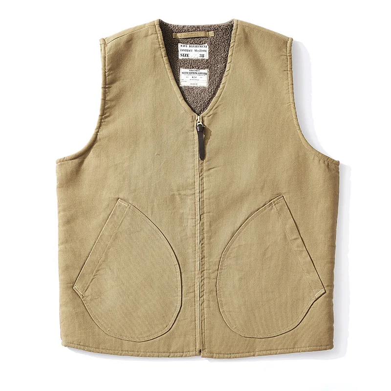 الزي العسكري الجديد الحرب العالمية الثانية البحرية جلد الخراف سترة زائد المخملية سميكة الصوف الرجال سترة عامي الكاكي الخامس الرقبة بلا أكمام #1