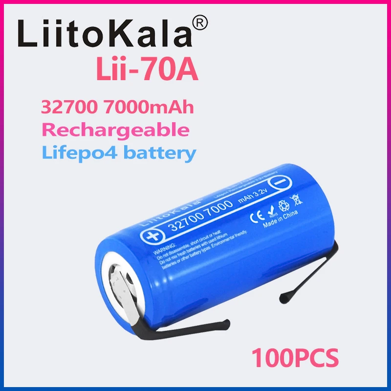 100PCS LiitoKala 3.2V 32700 7000mAh 6500mAh LiFePO4 Battery 35A Continuous Discharge Maximum 55A High power battery Nickel