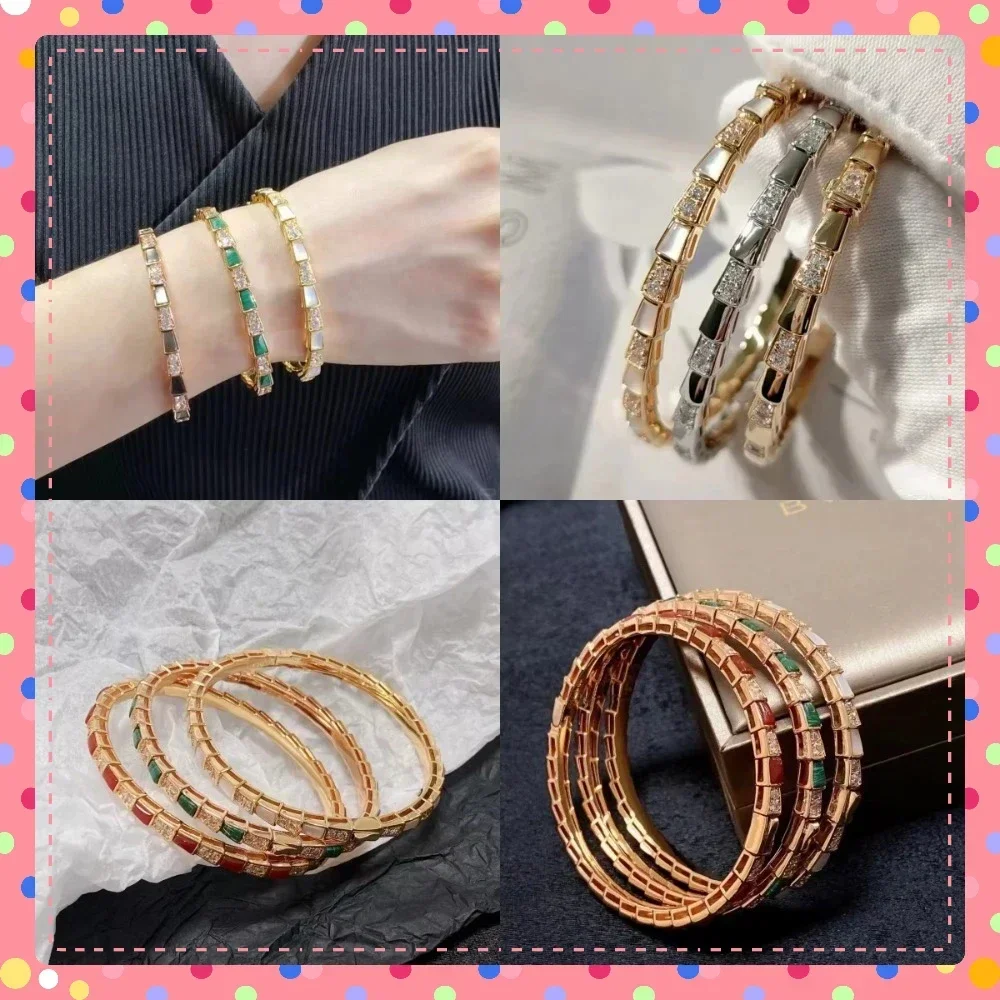 

2025 New 925 silver High Quality Luxury Serpenti Viper Collection Rose Gold Red Malachite Bangle Jewelry gifts for women