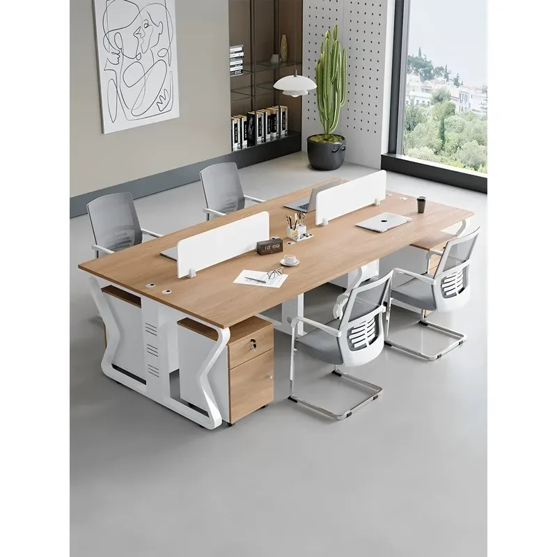 Modern Simple 1m Office Desk and Chair Combination with Screen Log Color Computer Workstation for Staff