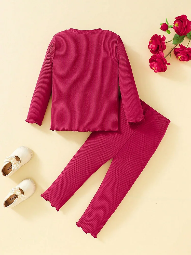 Newborn Baby Sets For Girls Red Knit Long Sleeve Round Neck Pullover Tops Long Pants Two-Pieces Children Casual Clothing