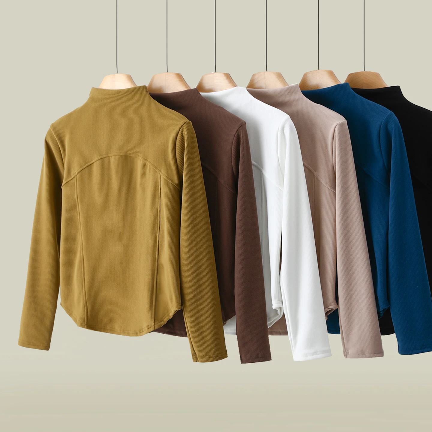 Women's Fleece Lined Long Sleeve Base Shirt Half High Collar Slim Fit Thermal Top Autumn Winter Patchwork T-Shirt Underwear
