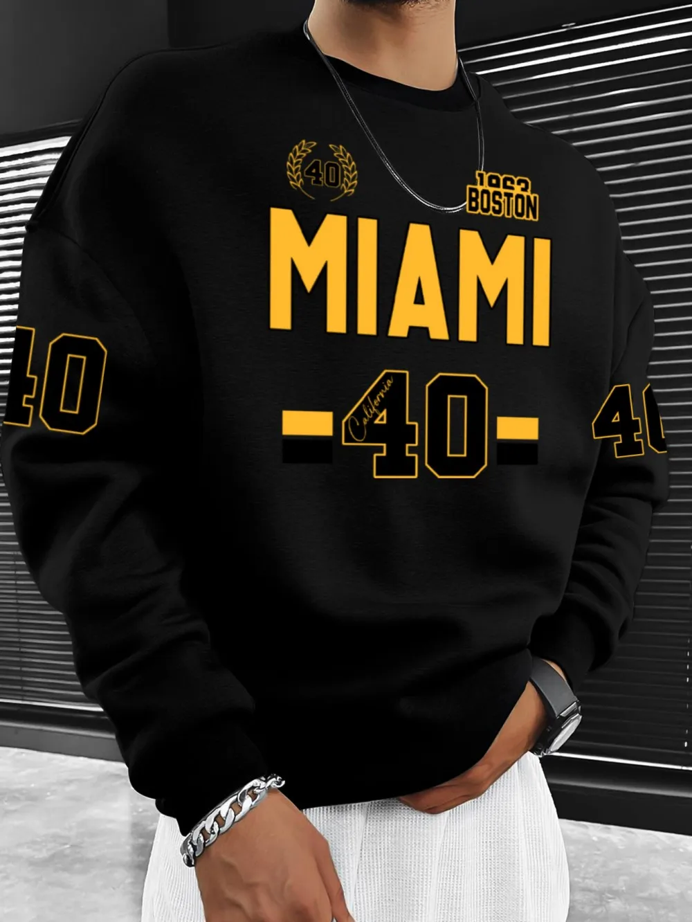 American retro men's autumn Boston letter print soft and comfortable round neck long sleeved T-shirt outdoor sports top