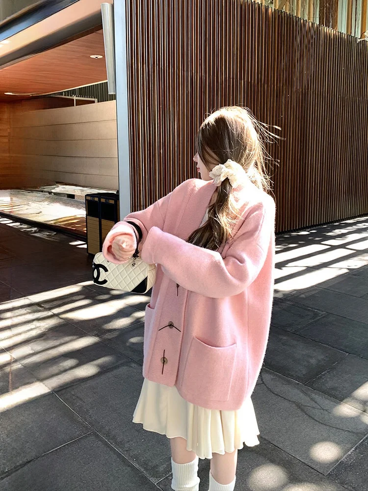 

Женский вязаный кардиган свободного кроя для похудения, весна-осень, повседневный, комфортный, с длинными рукавами, цветной