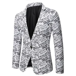 Brand Suit Jacket Fashion Letter Print Casual Slim Fit Blazers Homme 3D Floral Coat Autumn Man Business Social Dress Blazer Coat