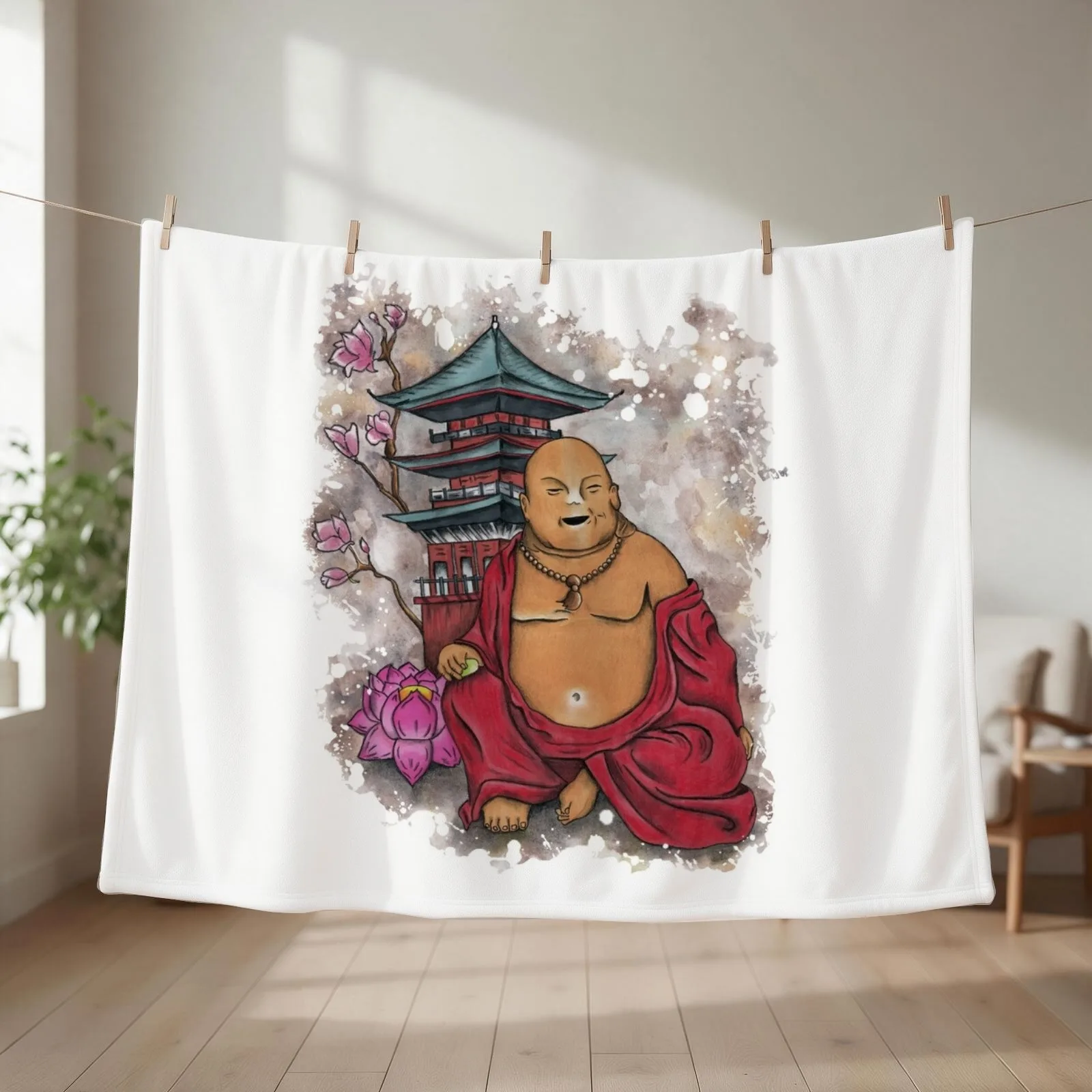 Laughing Buddha Throw Blanket couch cozy soft plush fuzzy picnic outdoor blanket