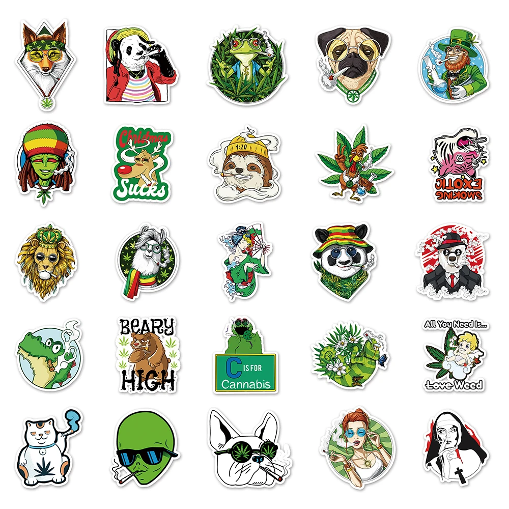 10/30/50/100pcs Weed Green Leaves Cartoon Stickers Cool Smoking Decal DIY Laptop Guitar Helmet Funny Characters Graffiti Sticker - view 6