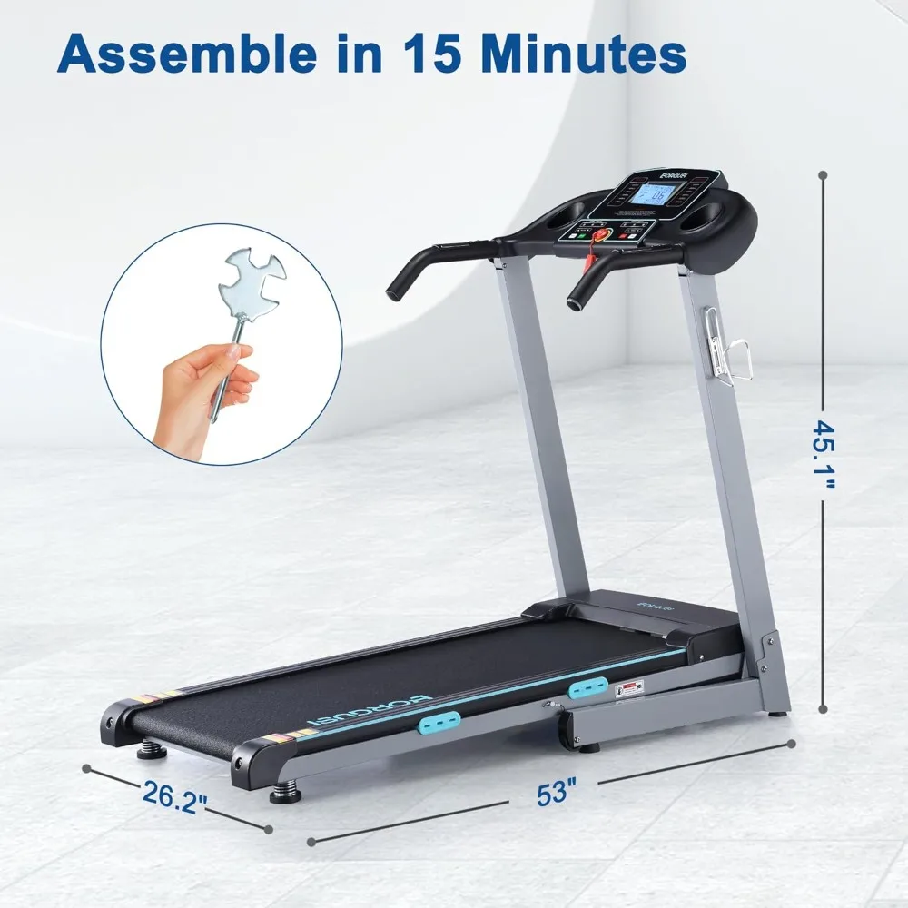 Treadmill with Auto-Tilt - 300 lb capacity, 3.0HP folded motorized treadmill for speeds up to 8.5 mph，Blue