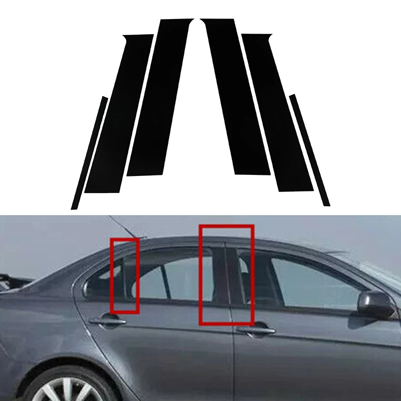 6Pcs Car Side Window Door Pillar Trim Posts Sticker Black for Mitsubishi Lancer Sedan 2008-2017 Proton Inspira fibre2010-2015