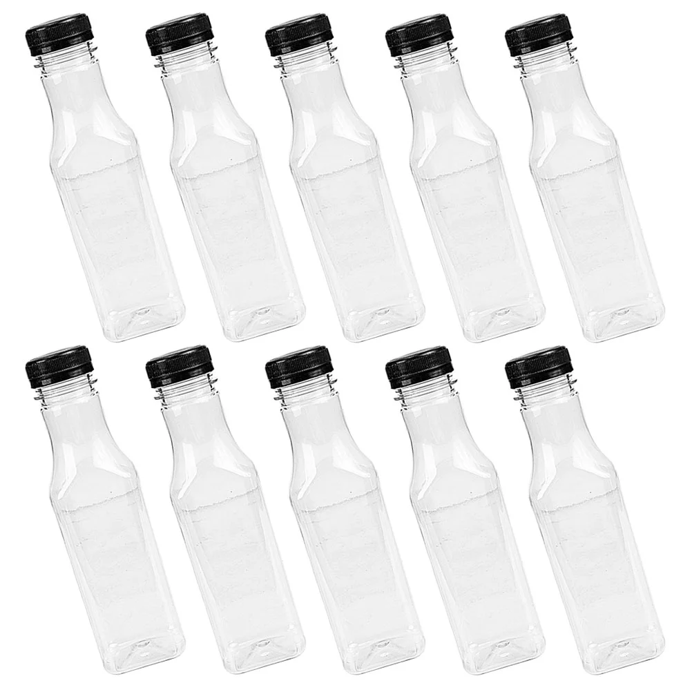 

10 Pcs Clear Water Bottle Beverage Empty Leak Proof Bottles Plastic with Caps Milk Coffee Transparent