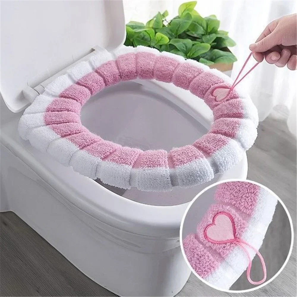 Home Winter Warm Toilet Seat Cover Washable Mat Toilet Seat Lid Pad Portable Elastic Rope Soft Pad Bidet Cover Bathroom Supplies