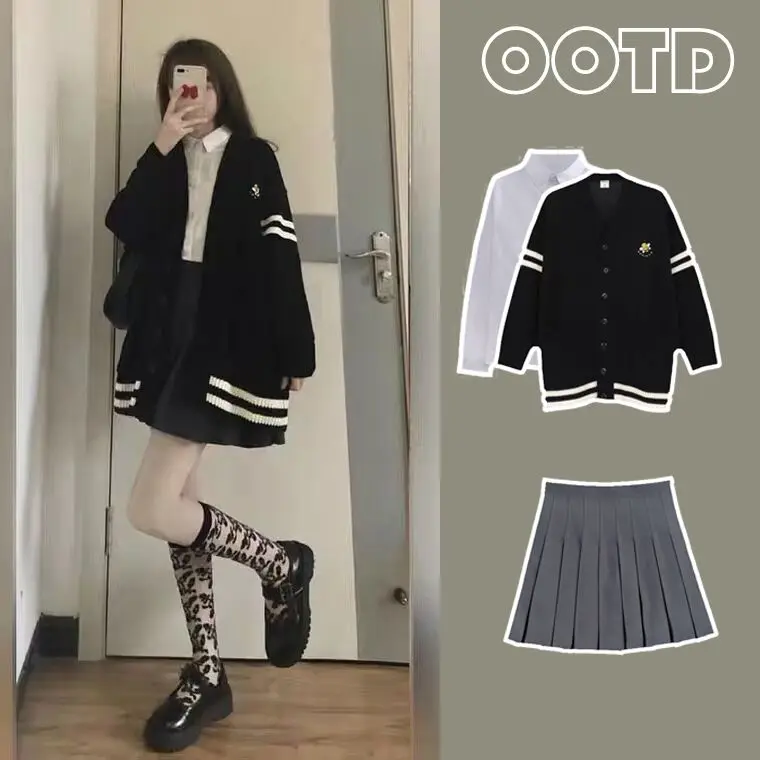 

Женский вязаный открытый кардиган, весенне-осенняя верхняя одежда, комплект свитеров для колледжа, ленивая мода, Jk orm, школьная ветровка