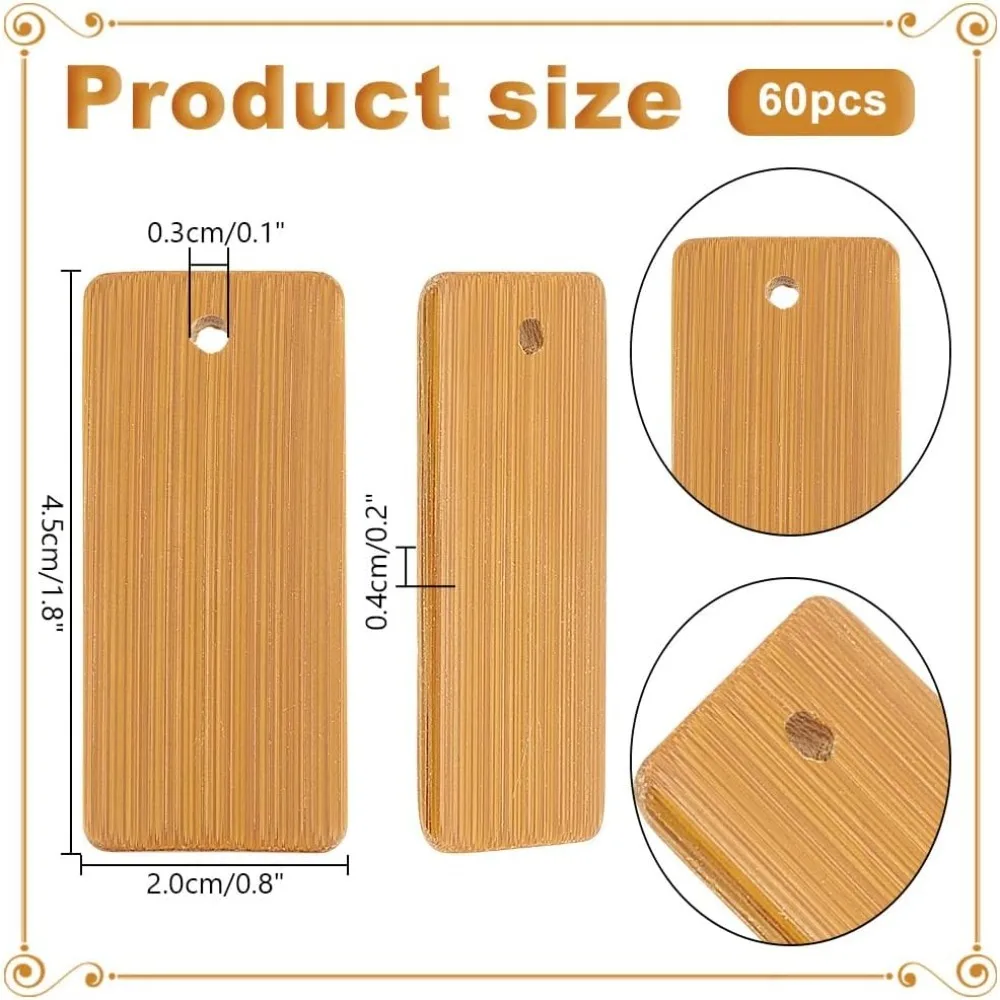 Wooden Tags Key Ring Blanks Rectangle Engraving Blanks Natural Wood Key Ring Tag for Keychain Wine Bottle