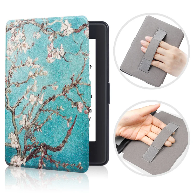 Case for All-New Kindle 10th Gen 2019 Release Thinnest Protective Smart Cover Print PU Leather Hand Strap Case for Kindle 2019