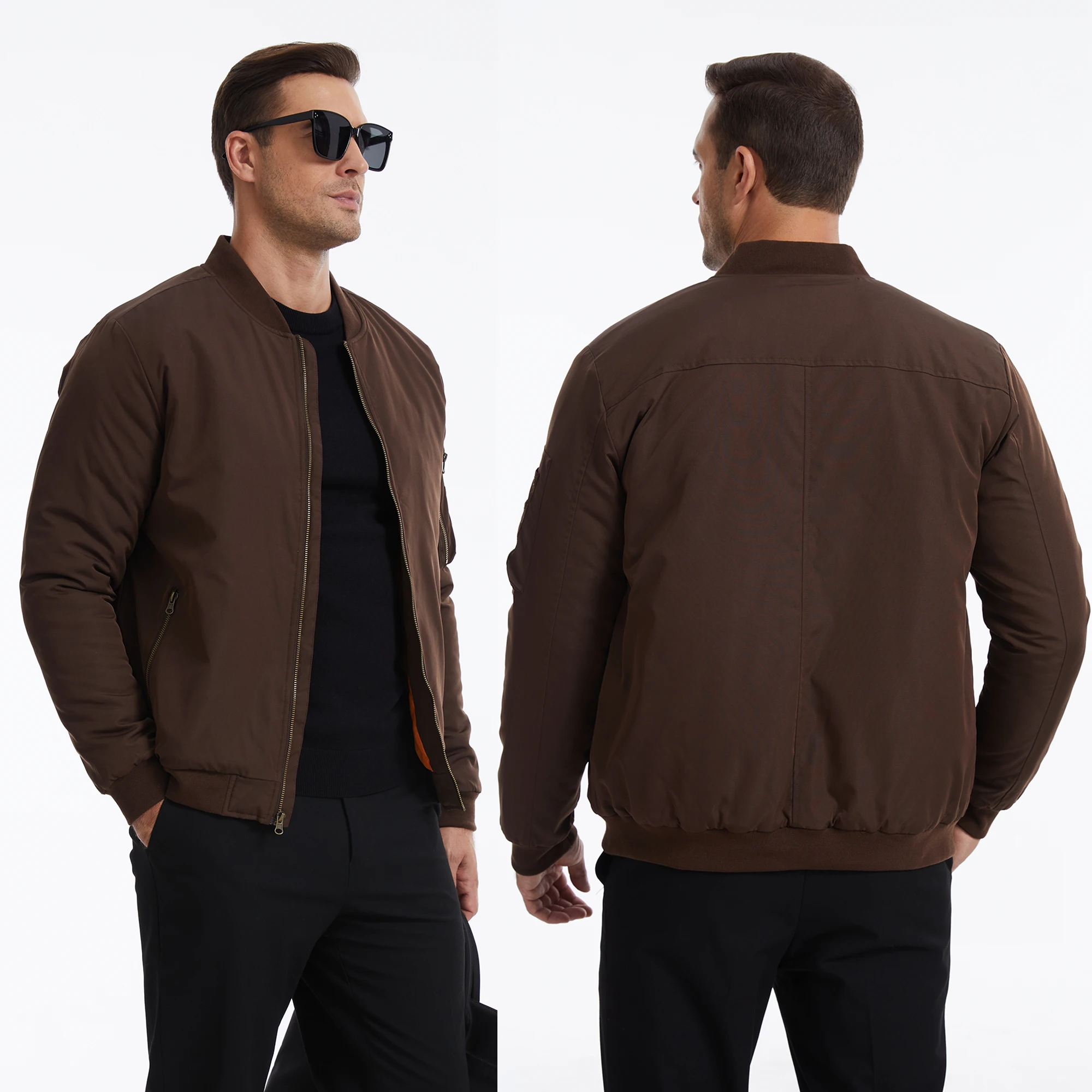 Herbst-Winter-Herren-Bomberjacke, Warme Windjacke mit Vollreißverschluss, Militär-Pilotenjacke, Lässige Winddichte Outdoor-Jacke – Detail 11