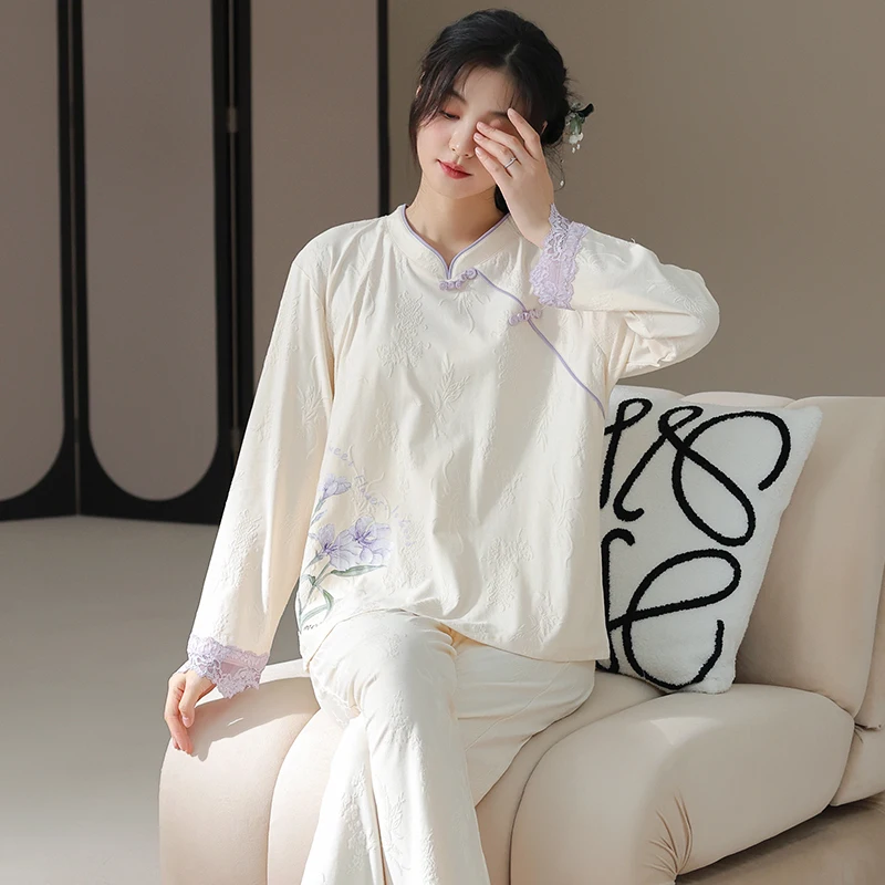 Autumn Women's Pajamas Set Cotton Women Pyjamas Long Sleeve Casual Soft Print Female Homewear Clothing M-XXL