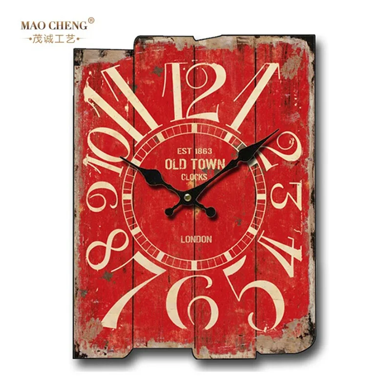 Large Square Wall Clock Retro Wood Creative Vintage Clocks Wall Home Decor Shabby Chic Silent Wall Watch Orologio Da Parete D079