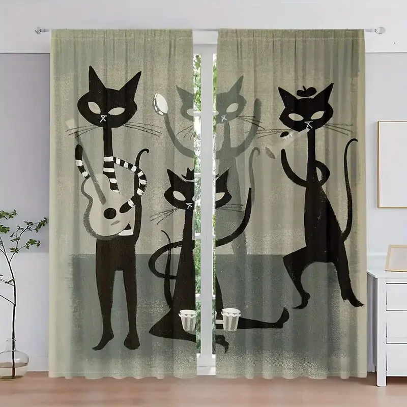 

2шт - шторы с принтом черного кота, оконные украшения, украшения для дома, украшения для комнаты в цвете джунглей
