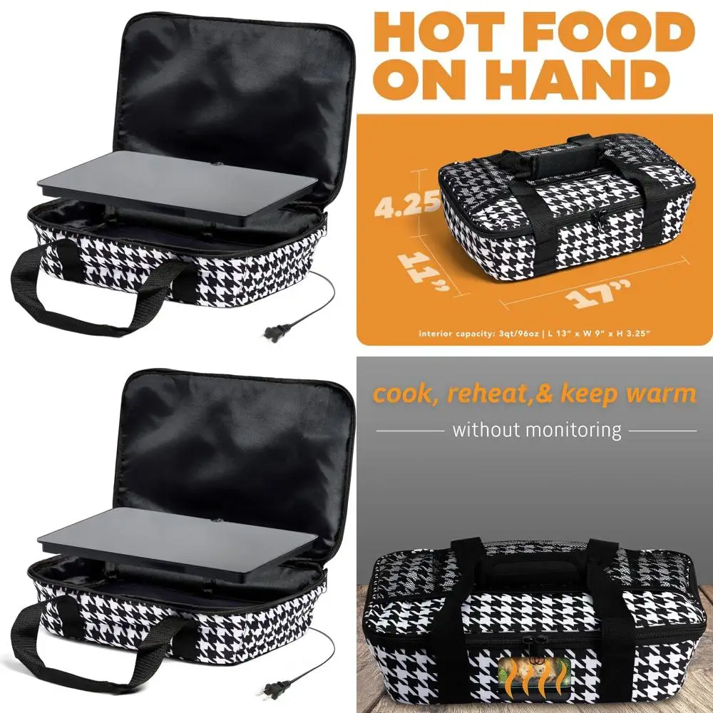 

Portable Electric Food Heater - Reheat & Keep Meals Warm for Adults, Car or Home - Houndsooth Style - 120V