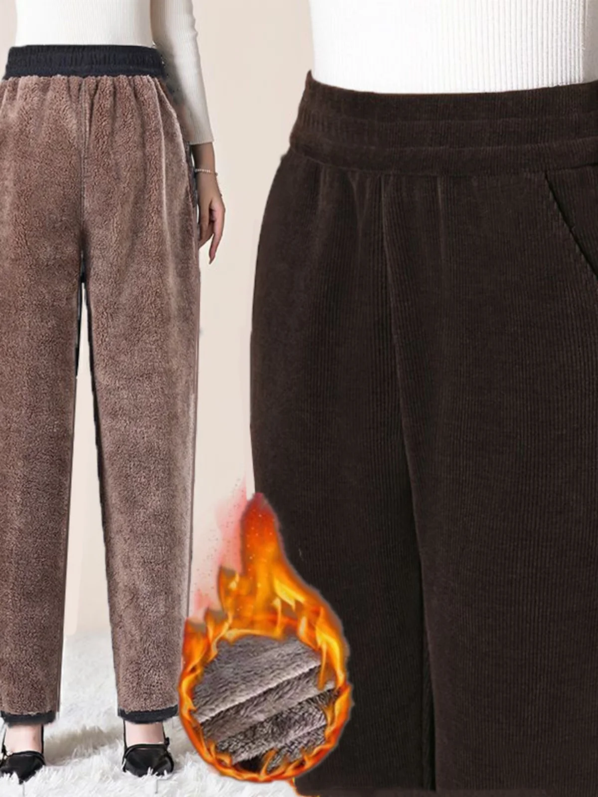 

Вельветовые брюки Thiened Fce на подкладке для женщин среднего возраста и ли, прямые брюки, осень-зима, теплые модные повседневные брюки