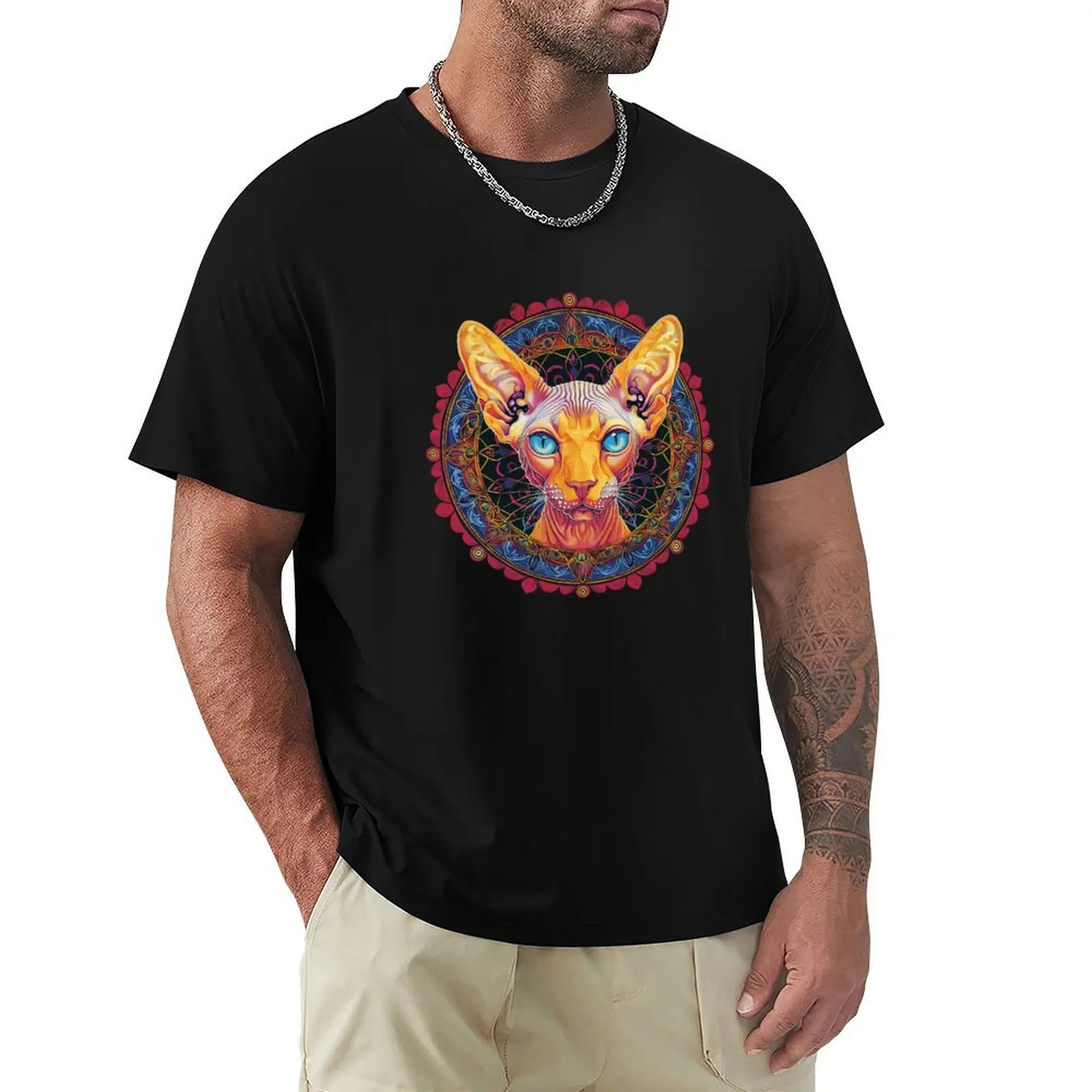 Mystic Feline Mandala T-Shirt Long Lasting Casual T-Shirt