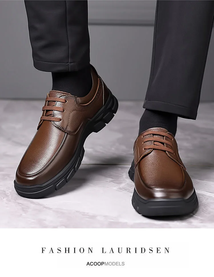 Herren Business-Schuhe mit weicher Sohle, rutschfest, strapazierfähig, Schnürschuhe aus Leder im britischen Stil, lässige, trendige Vater-Schuhe – Detail 22