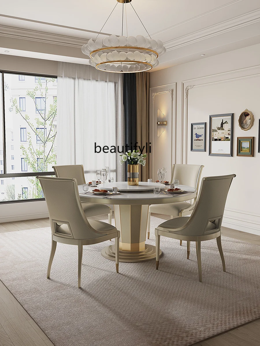 American Solid Wood French Cream Style Genuine Leather Chair Designer Dining Chair Light Luxury Study Chair image 5