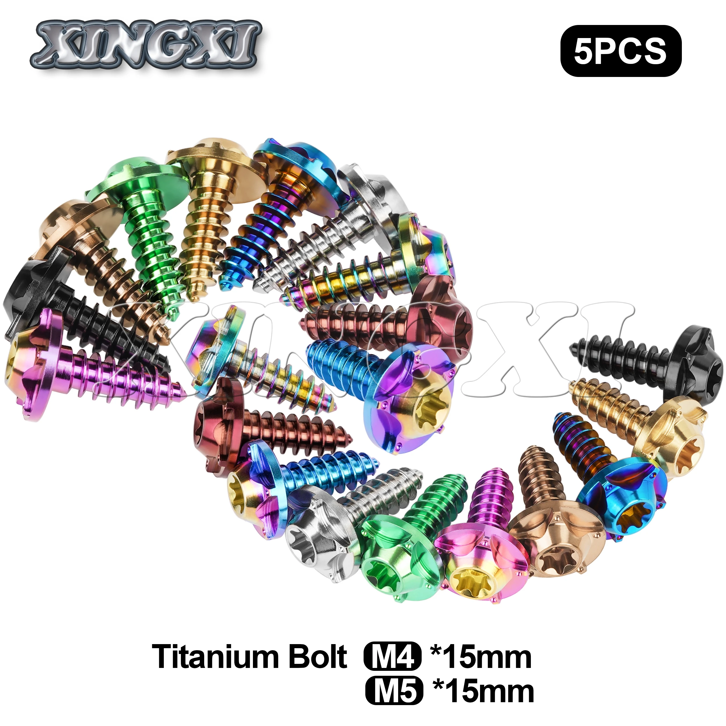 Xingxi 5pcs Titanium bolts M4/M5x15mm T25 Butterfly head self-tapping screws for decorative motorcycle bodywork modifications