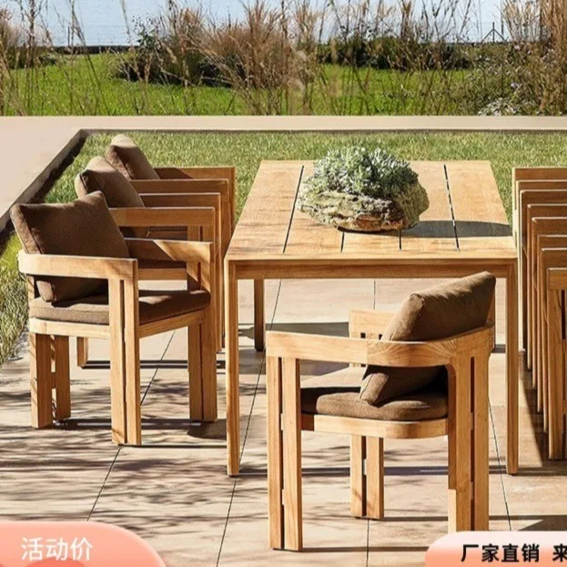 Outdoor courtyard teak tables and chairs combination, villa outdoor waterproof and sunproof outdoor garden leisure solid wood ta