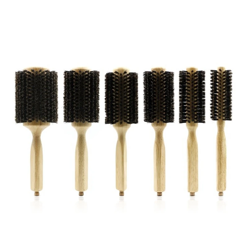 Brosse à cheveux professionnelle en poils de sanglier avec manche en bois, peigne rond pour salon de coiffure, 4 pièces