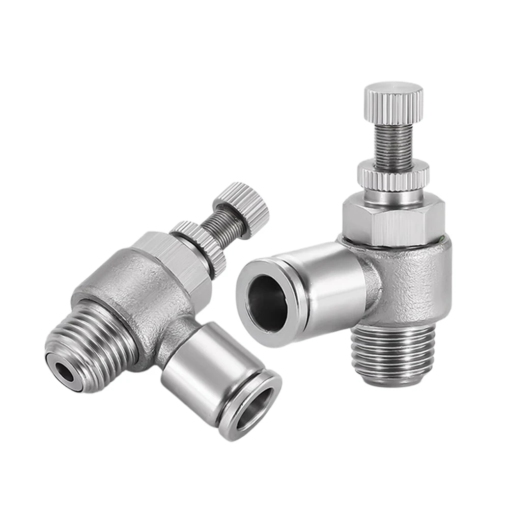 304 Stainless Steel SL Throttle Valve Pneumatic Quick Connector Air Tube Cylinder Speed Control Valve External Thread PT3/8 1/4