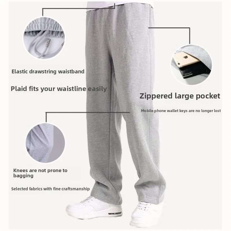 Niewidoczne spodnie z kroczem Jesienno-zimowe spodnie dresowe Męskie spodnie dresowe z czystej bawełny Duży rozmiar Luźne proste spodnie dresowe Pantalones