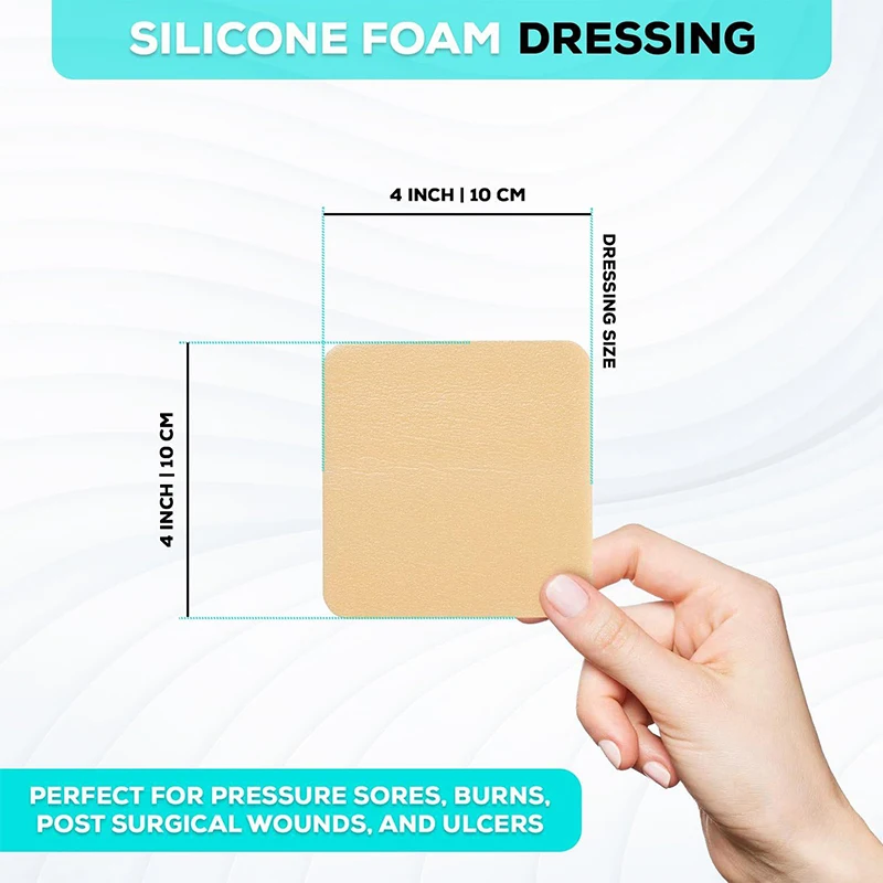 ضمادة رغوية بدون حدود مقاومة للماء وعالية الامتصاص على شكل مربع للعناية بالجروح، وسادة إسفنجية من السيليكون للإسعافات الأولية #6