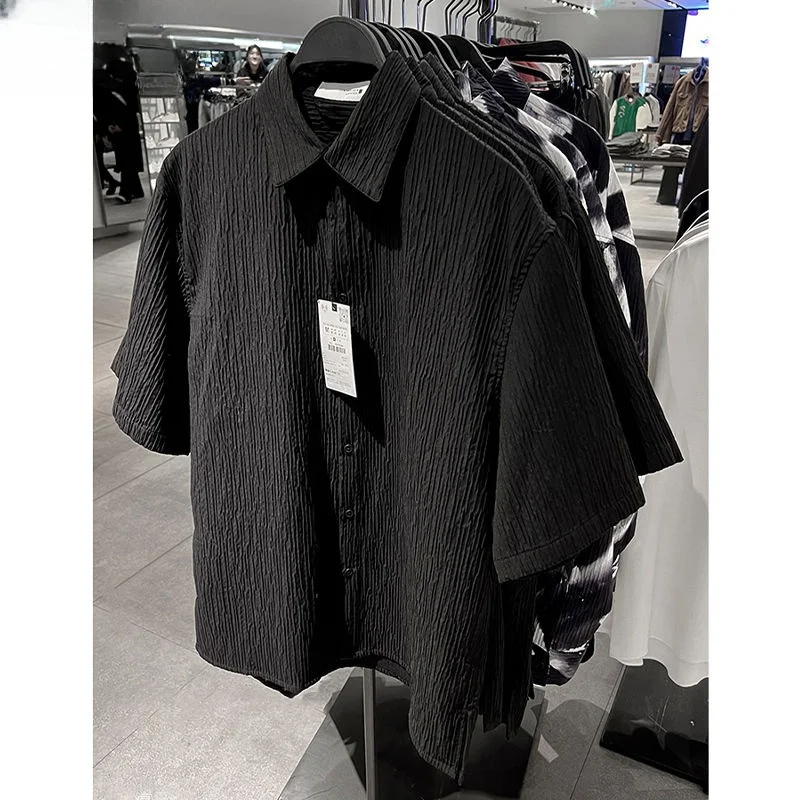 

plus Size Casual ort Sve irt Men Women Summer American Retro Pleated Design Breathable Comfortable Loose Fit irt