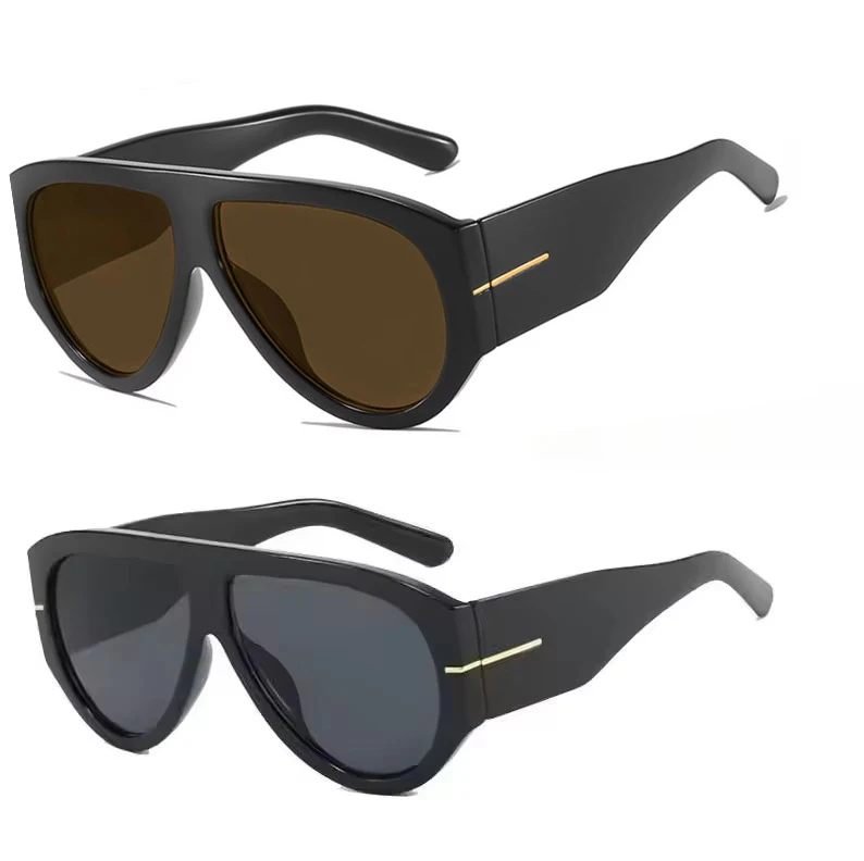 Luxury Brand Retro Big Frame Oval Women Sunglasses Black Tea Color Square Pilot Shades UV400 Cool Men Oversized Sun Glasses