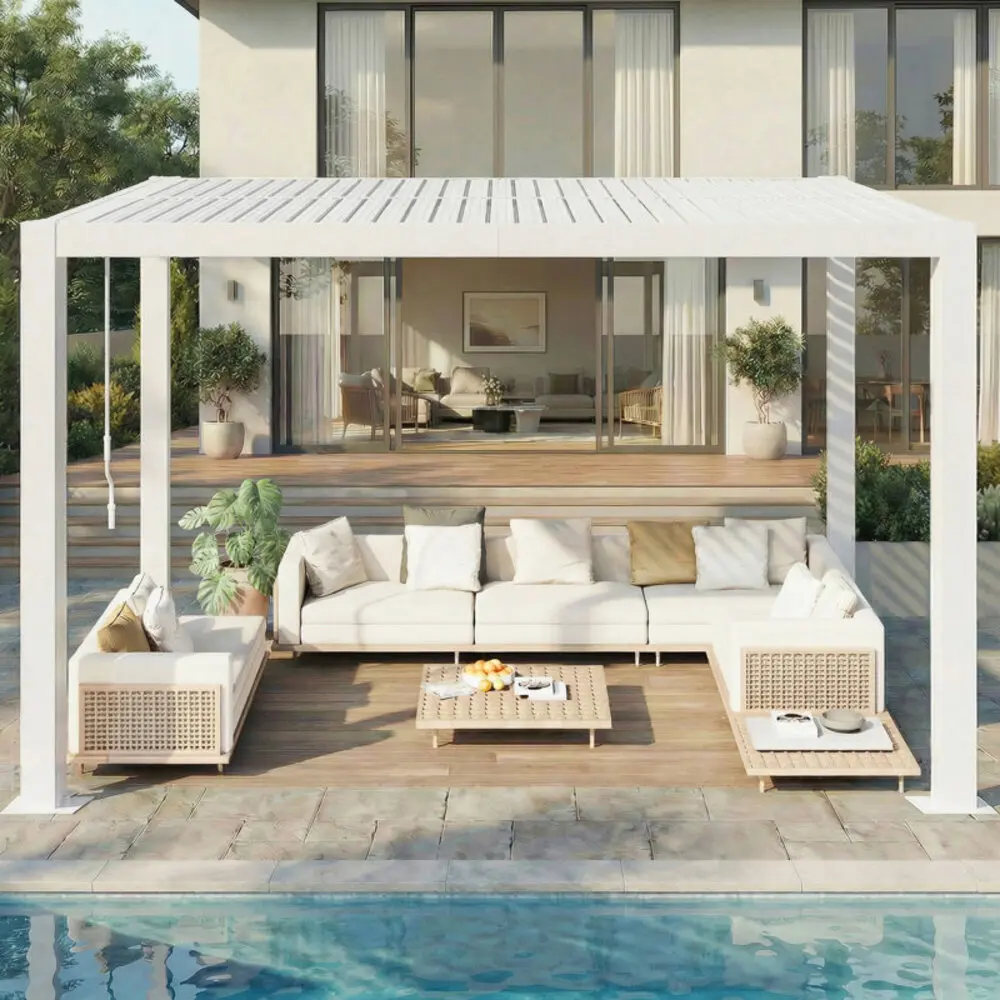 Heavy Duty Aluminum Gazebo Pergola Louvered Roof Canopy Outdoor Kitchen Patio Shelter Waterproof UV Sun Shade Garden Pavilion