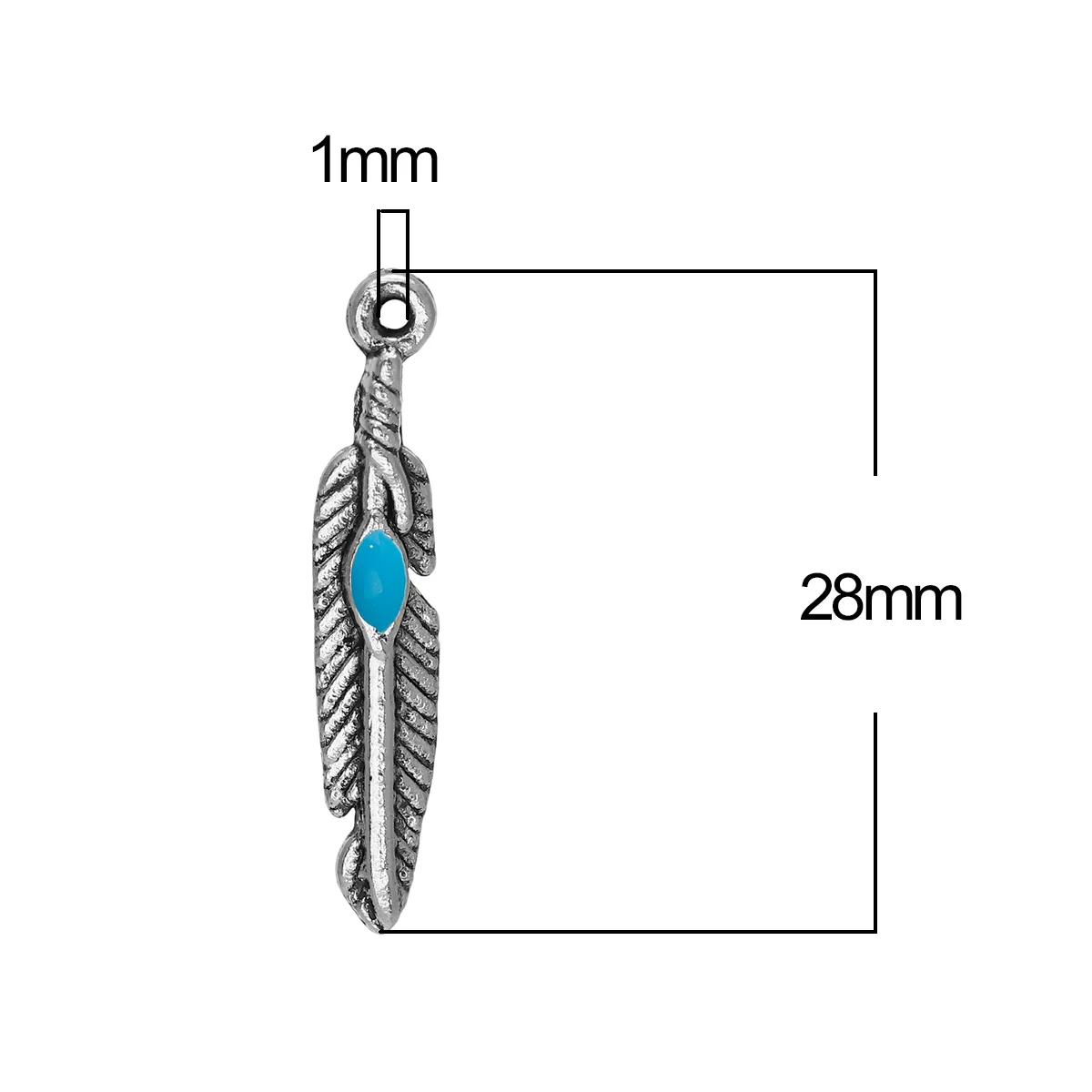 50pcs Bohemian Feather Charms Antique Silver Color Blue Enamel Metal Pendants DIY Making Necklace Vintage Jewelry Gifts 28mmx5mm